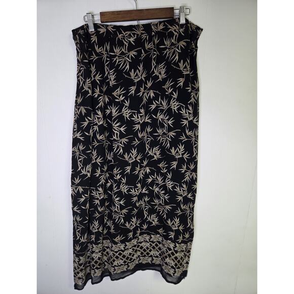 JM Collection Black And Tan Palm Tree Print Maxi Skirt Size 18 - Picture 2 of 6